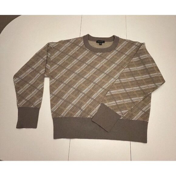 Ann Taylor Brown/Taupe Long Sleeves Jacquard Striped Plaid Knit Sweater Size XXL - Picture 7 of 7